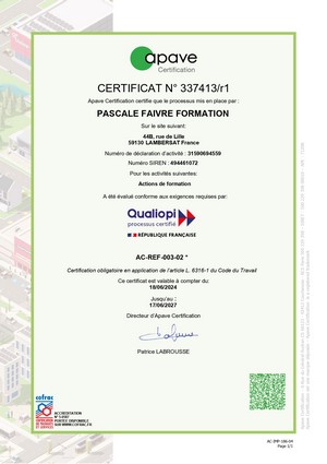 Certificat Qualiopi processus certifié (Cofrac)